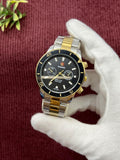 Stainless Steel Chronograph Watch Black Dial Gold Strap