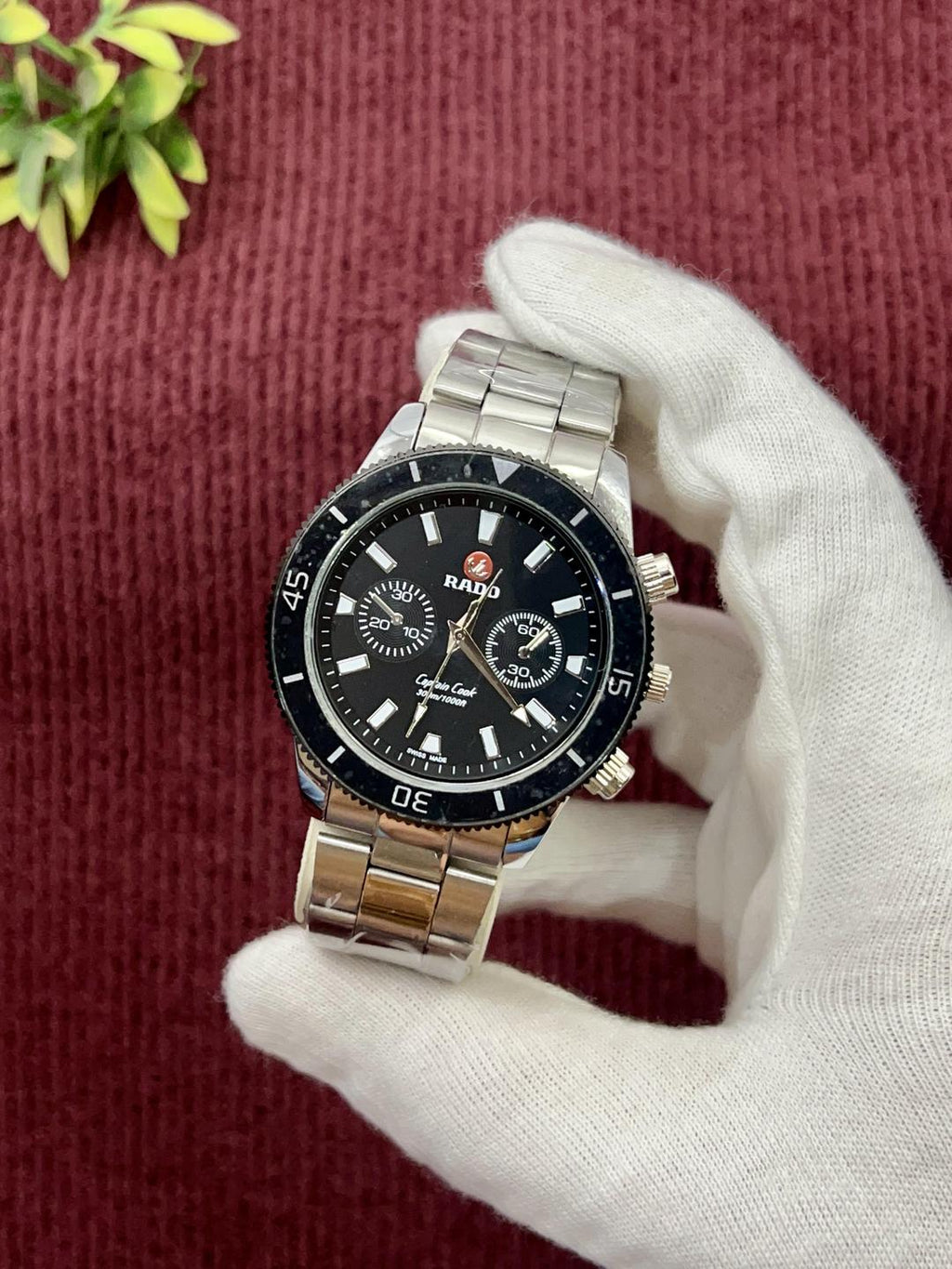 Stainless Steel Chronograph Watch Black Dial Gold Strap