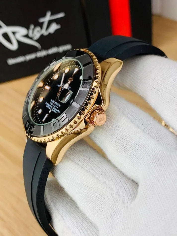Men's Rolex Submariner Gold Black Water Resistant Watch