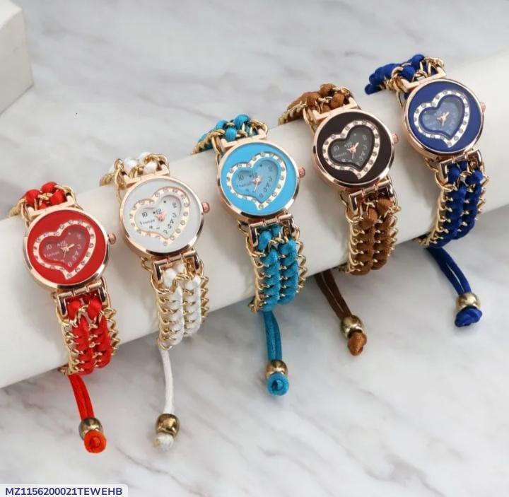 Heart Shape Braided Bracelet Watch for Women