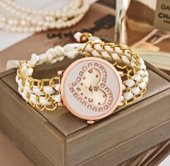 Heart Shape Braided Bracelet Watch for Women