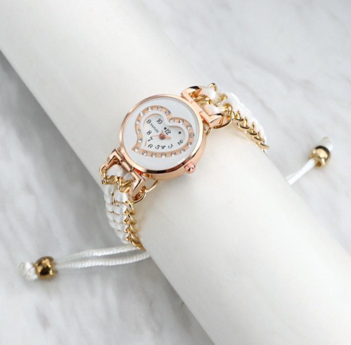 Heart Shape Braided Bracelet Watch for Women