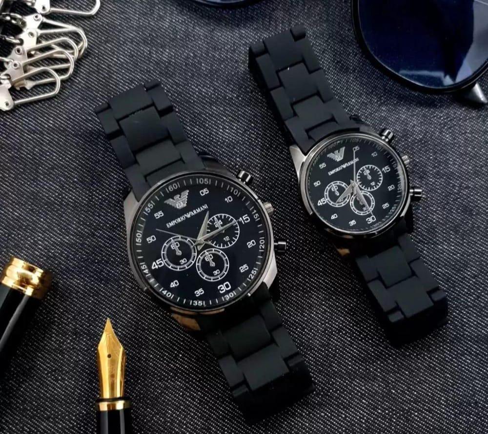Unisex Chronograph Watch Set Stainless Steel Black Strap
