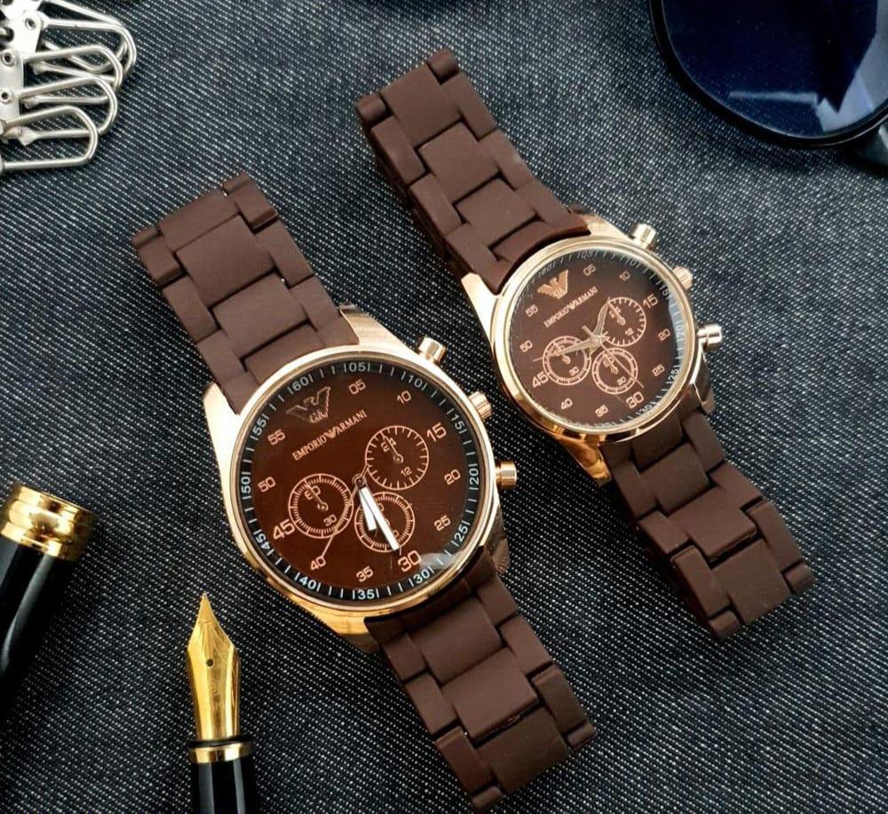 Unisex Chronograph Watch Set Stainless Steel Black Strap