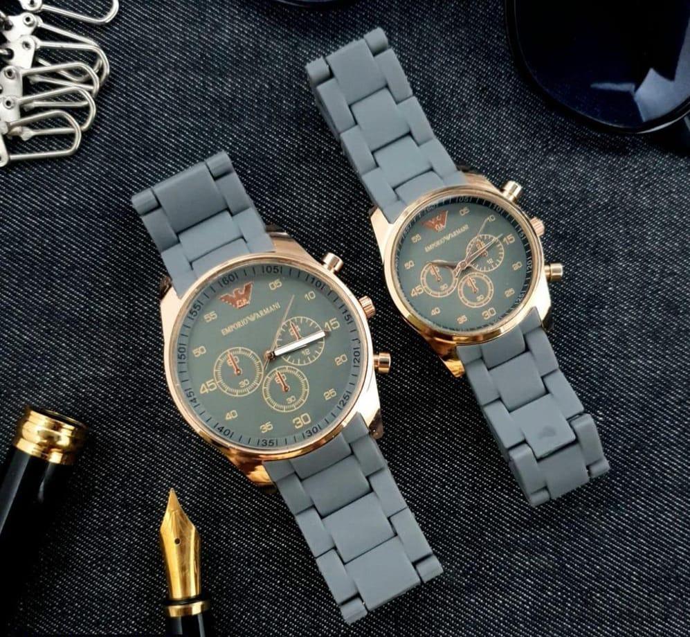 Unisex Chronograph Watch Set Stainless Steel Black Strap