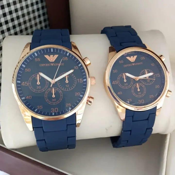 Unisex Chronograph Watch Set Stainless Steel Black Strap