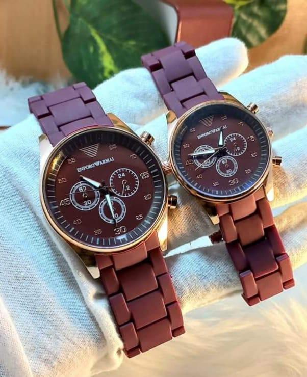 Unisex Chronograph Watch Set Stainless Steel Black Strap