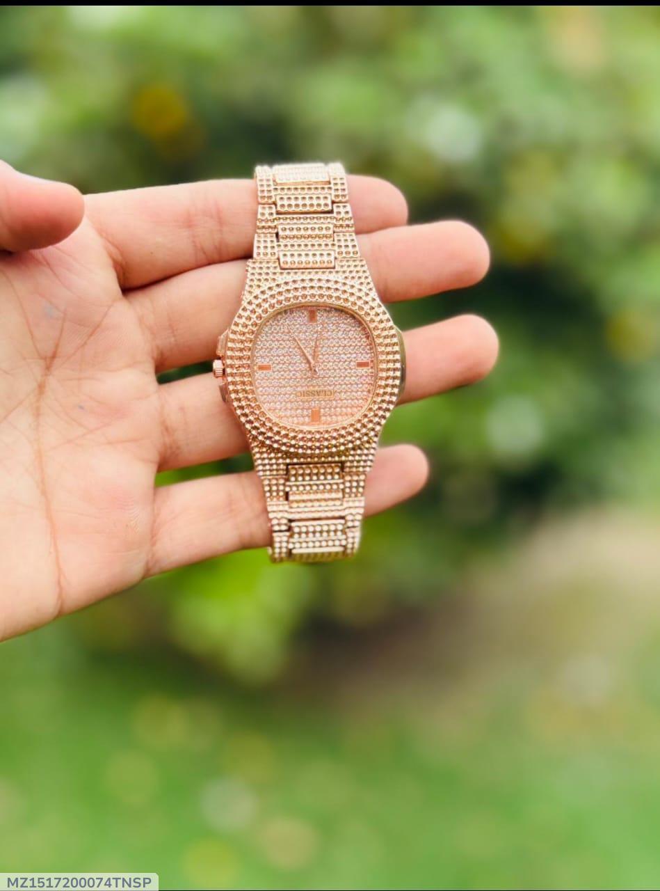 Rose Gold Textured Chain Watch with Fold Clasp