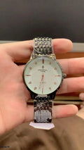 Crystal Quartz Men's Watch Silver Stainless Steel 6mm