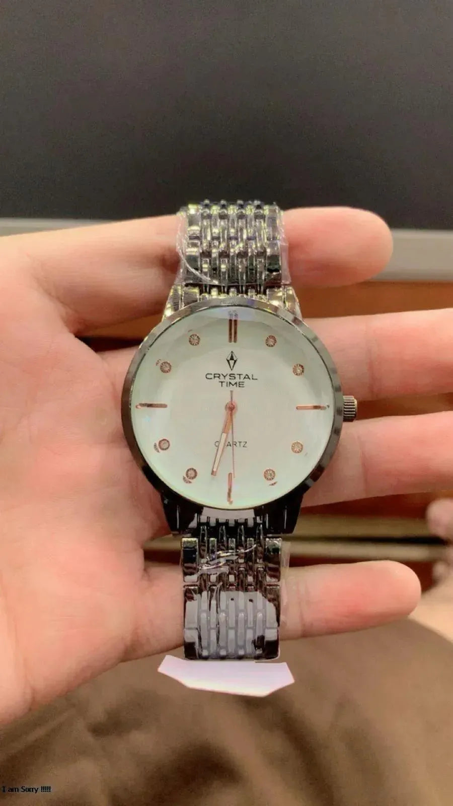 Crystal Quartz Men's Watch Silver Stainless Steel 6mm
