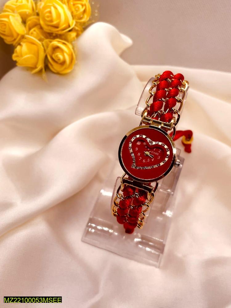Heart Shaped Red Braided Bracelet Watch for Girls