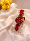 Heart Shaped Red Braided Bracelet Watch for Girls