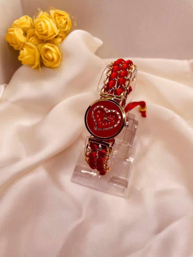 Heart Shaped Red Braided Bracelet Watch for Girls