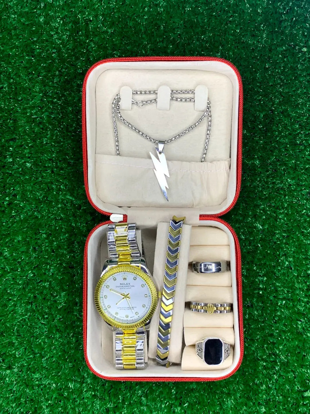Pack of 6 Watch Set for Men Stainless Steel Analog Quartz Watch with Accessories Fashion and Luxury Style Multiple Colors