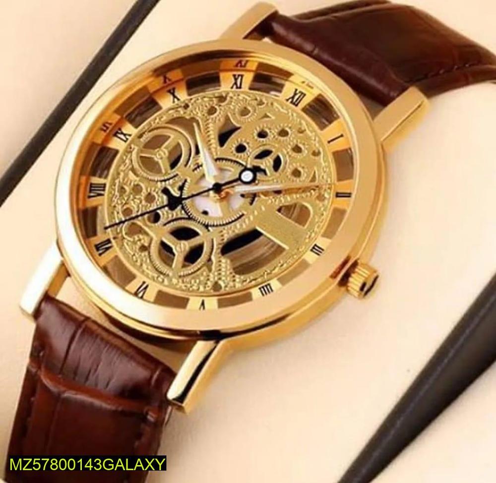 Men's Brown PU Leather Formal Watch with Round Case